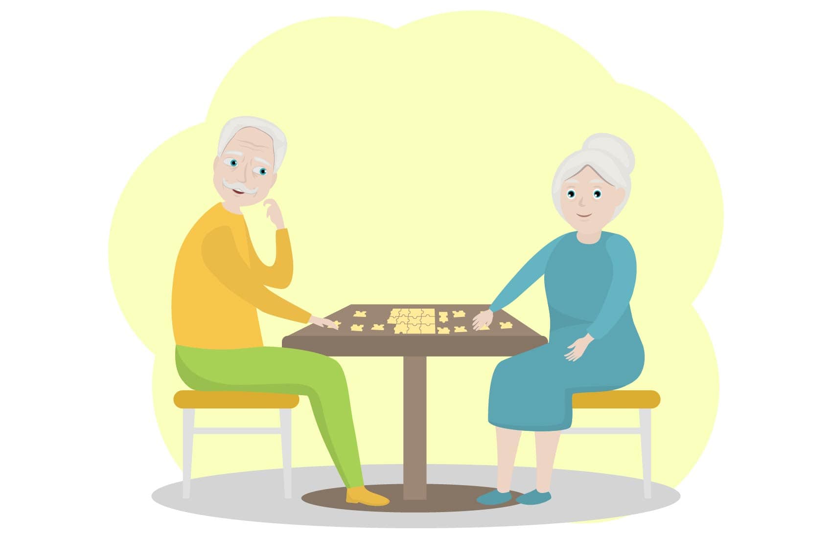 Senior couple playing puzzles