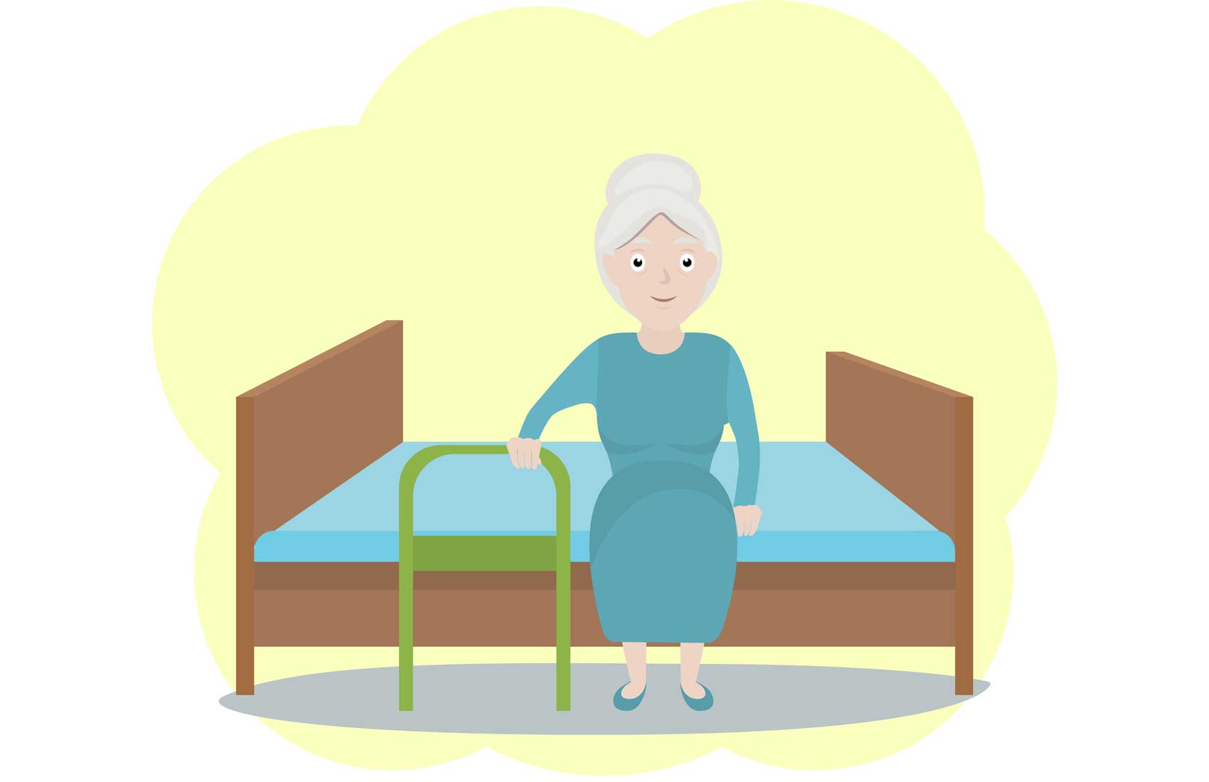 Senior woman holding bedrail