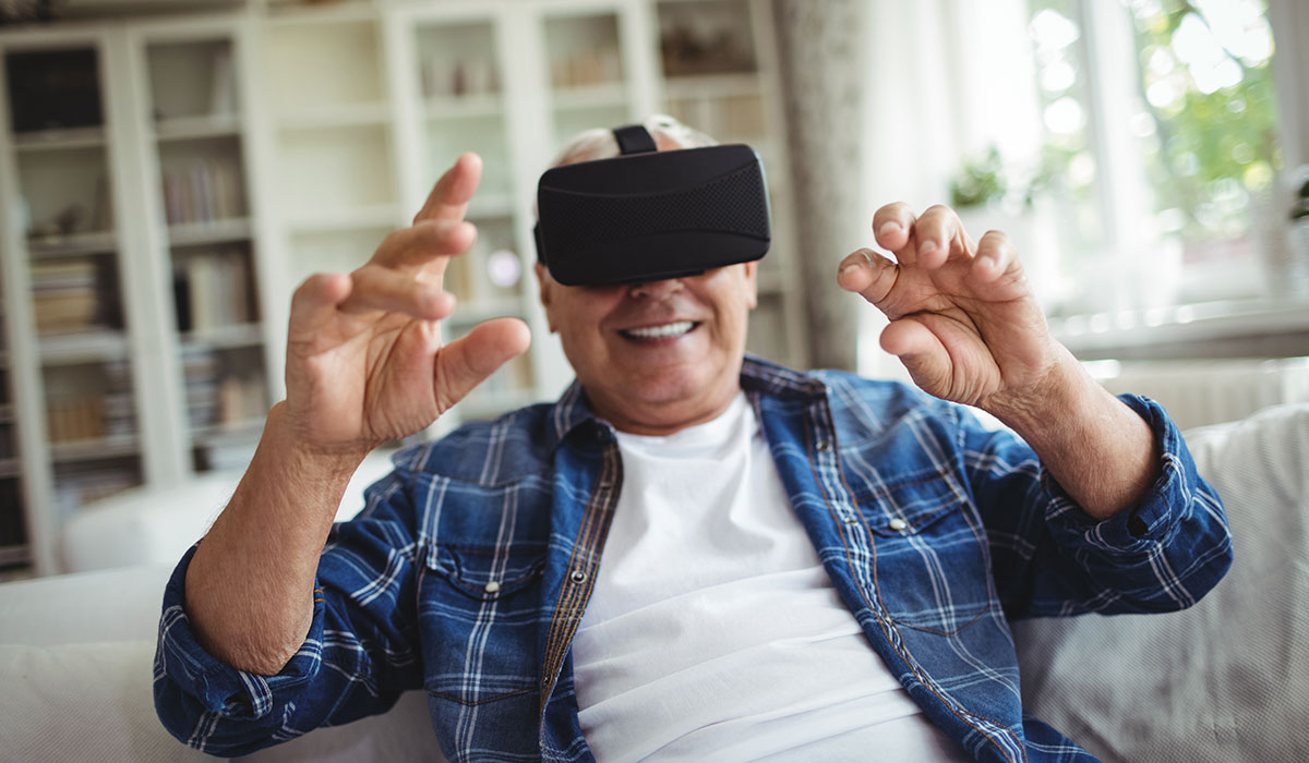 senior man vr headset